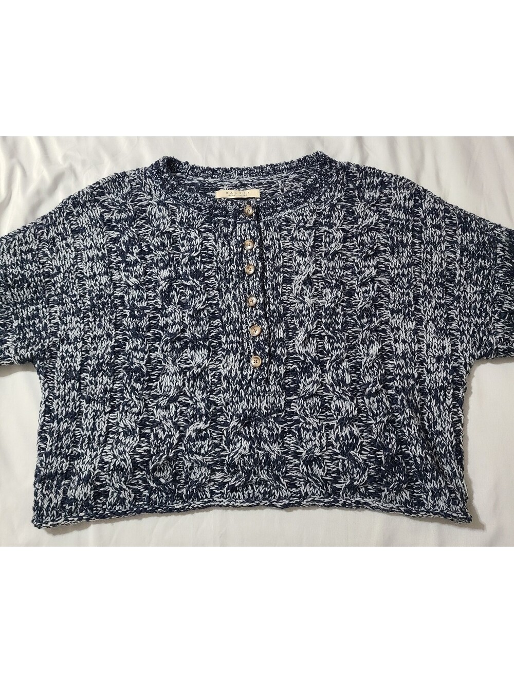 Vtg Ralsey Cropped Marled Chunky Knit Sweater Womens Size Large Button Cardigan - Picture 7 of 8